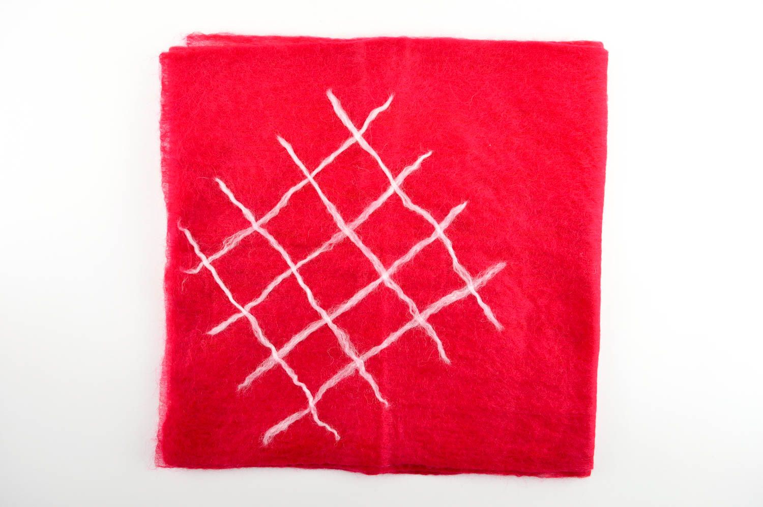 Handmade gefilzter Schal Frauen Accessoire roter Schal aus Wolle gemustert grell foto 3