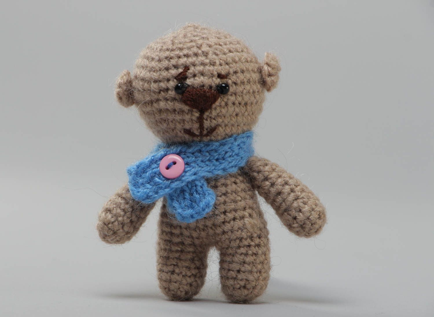 Small handmade soft toy bear cub crochet of acrylic threads photo 2