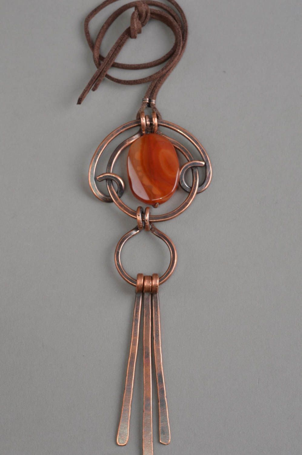 Handmade jewelry copper pendant accessory with carnelian gift ideas for girls photo 2