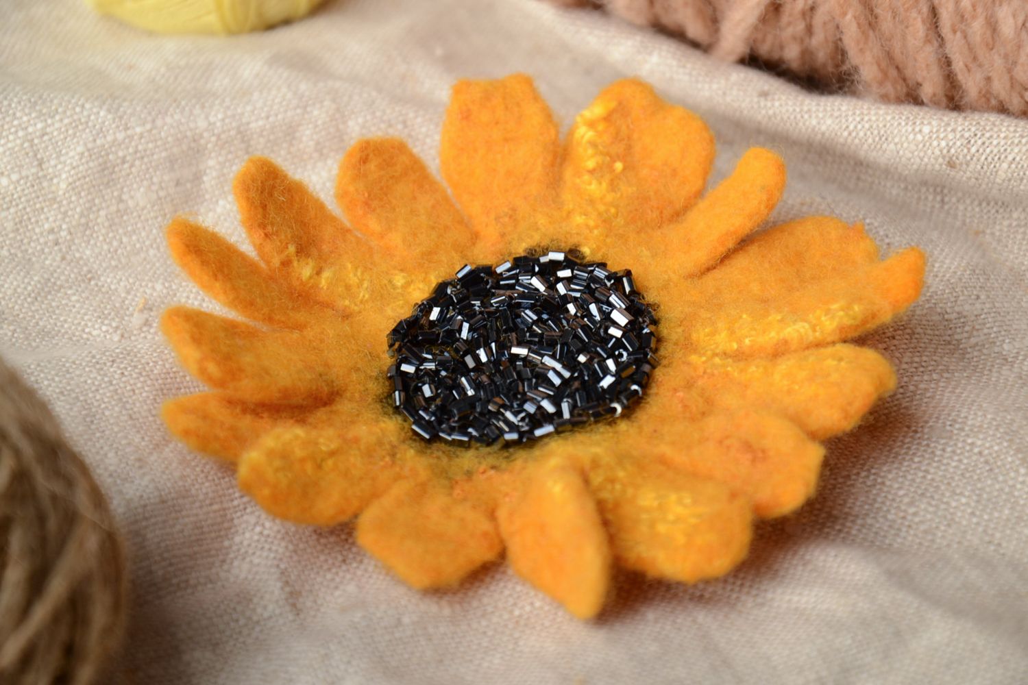 Bright felted wool brooch Sunflower photo 1