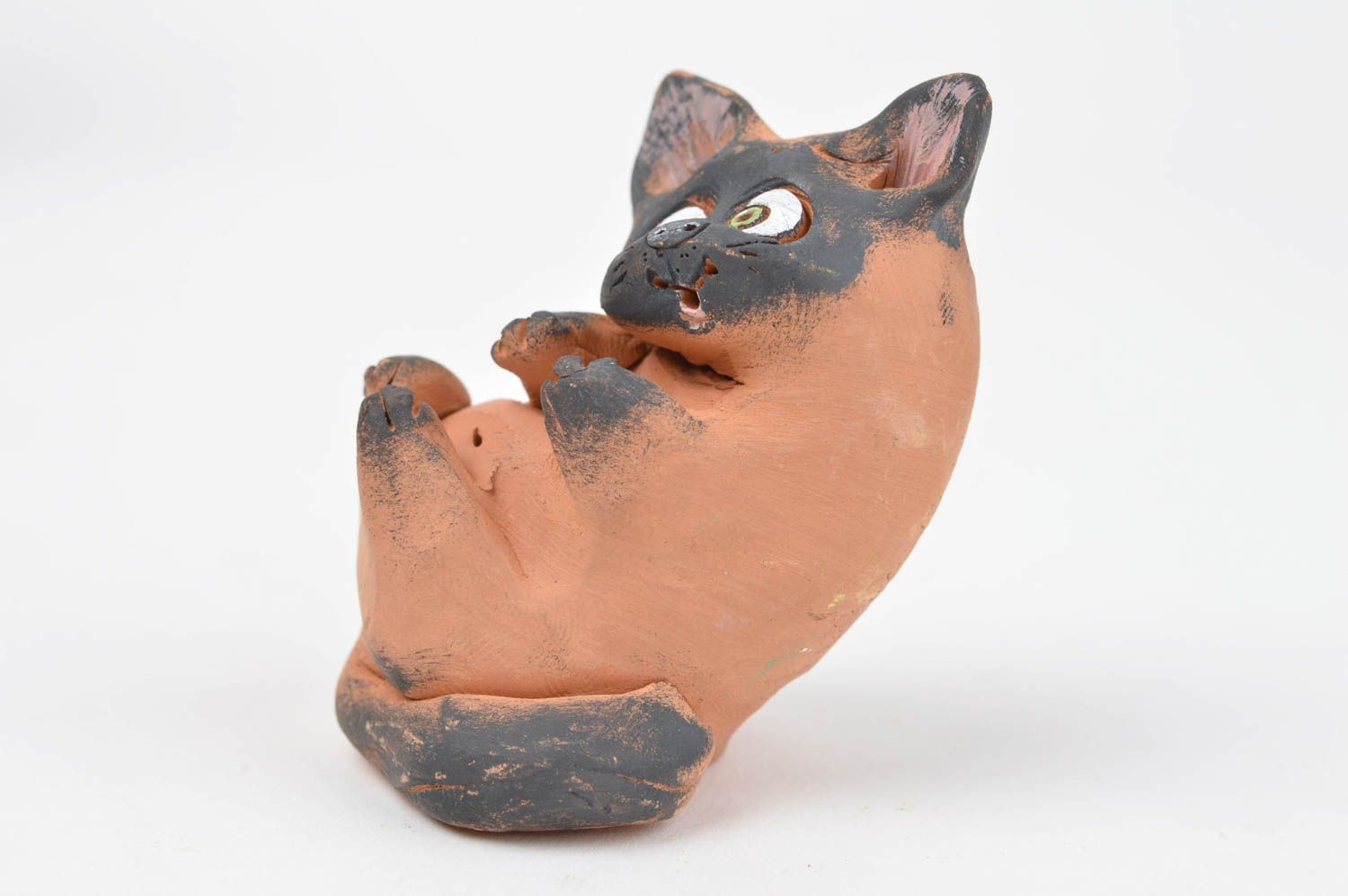 Handgemachte Katzen Figur braun Keramik Deko Wohnzimmer Dekoration originell foto 2