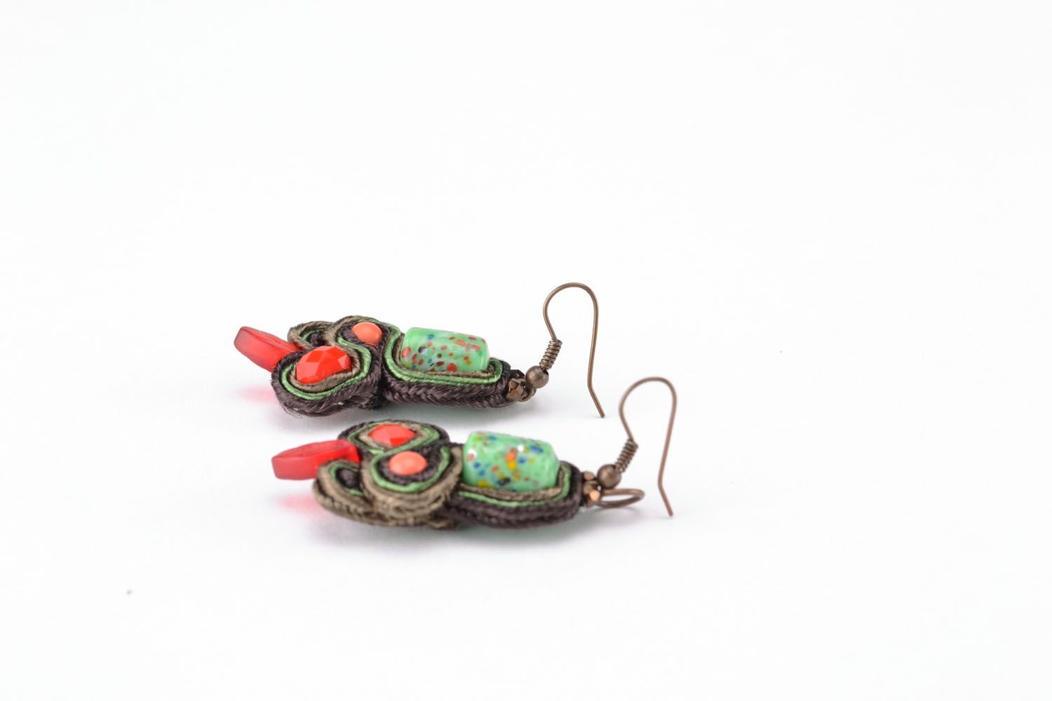Earrings with coral and nephrite photo 2
