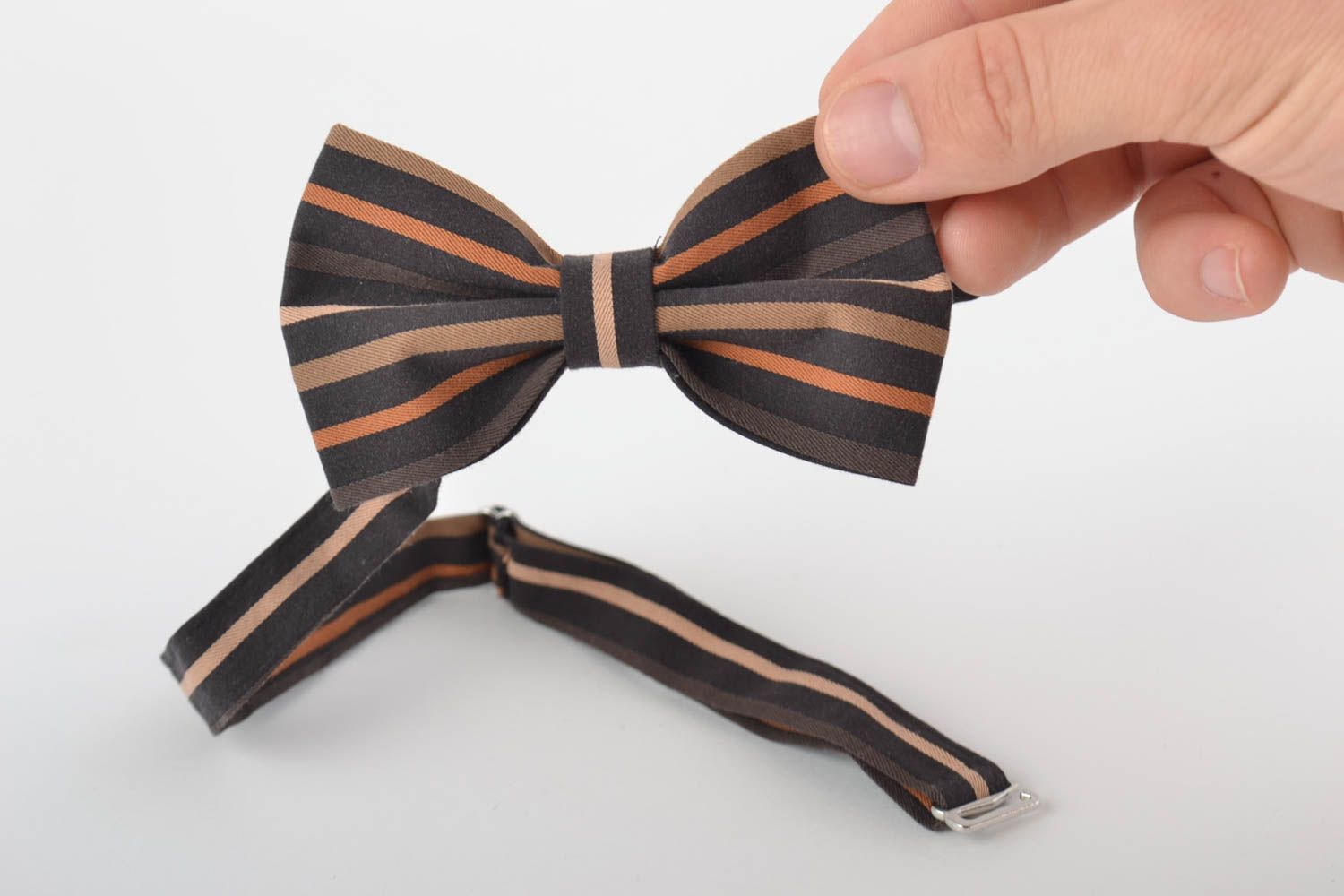 Beautiful handmade designer fabric bow tie of dark colors photo 4