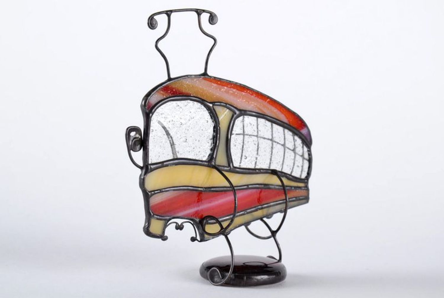 Statuette en verre vitrail Trolleybus faite main photo 3