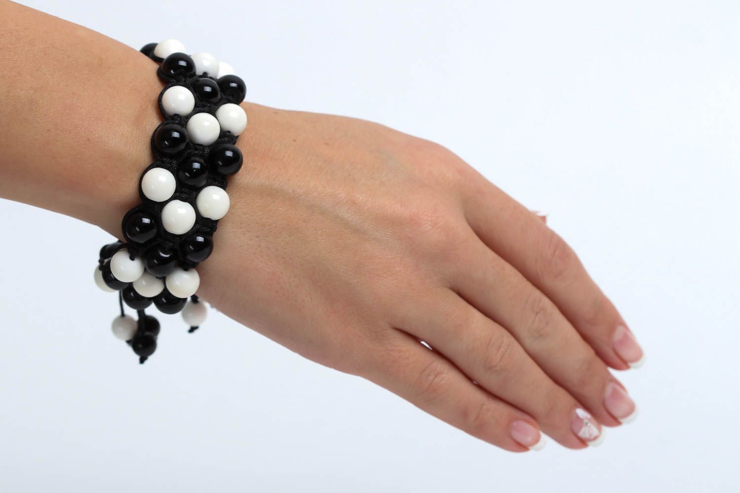 Naturstein Schmuck handmade Damen Armband Geschenk für Frauen schwarz weiß Achat foto 5