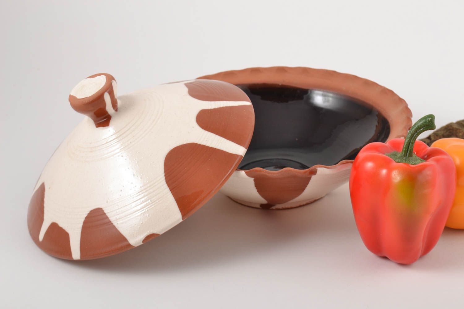 Handmade designer cute ware stylish bright ceramic bowl unusual bowl with lid photo 1