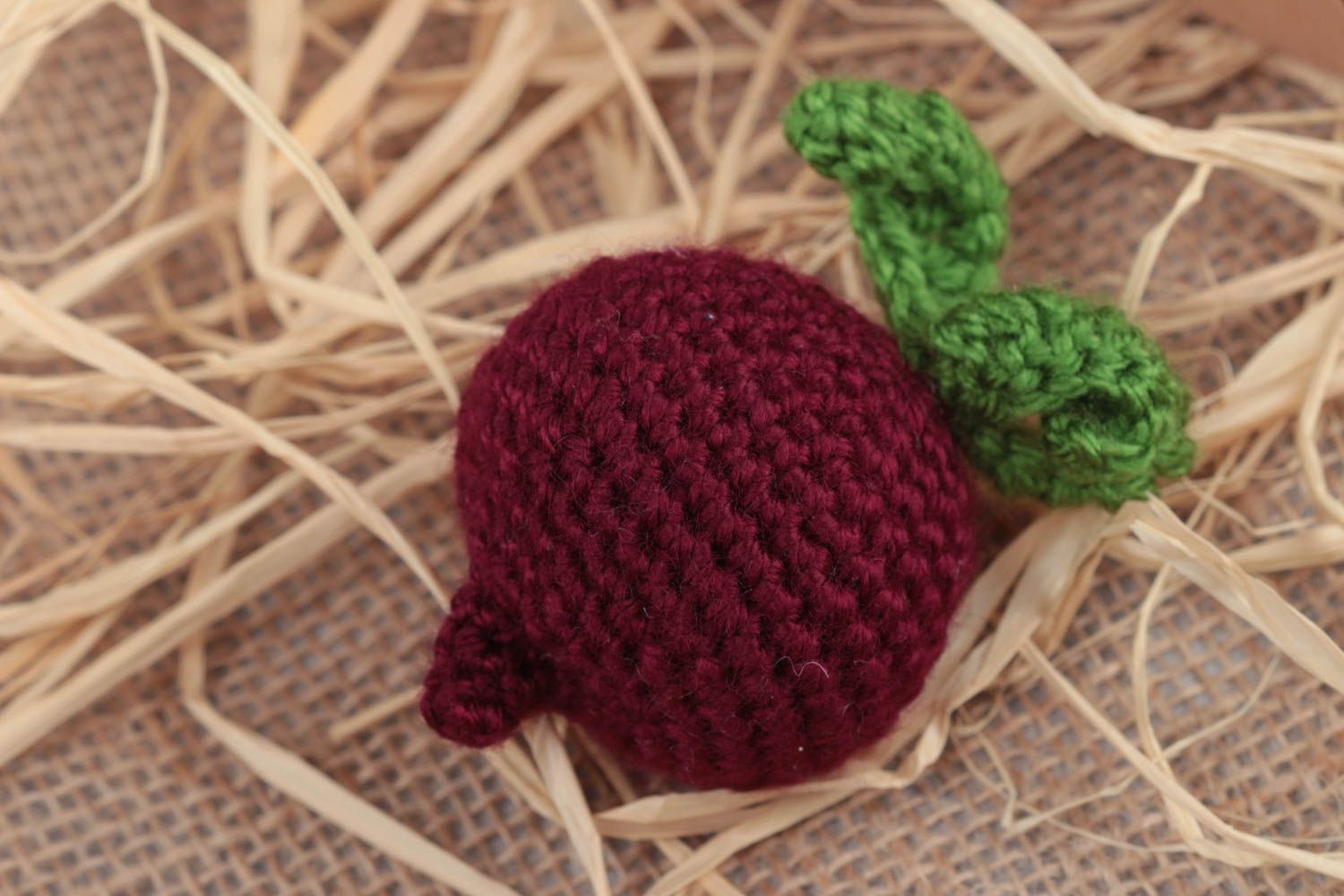 Handmade small acrylic crochet soft toy vegetable beet for kids and decor photo 1