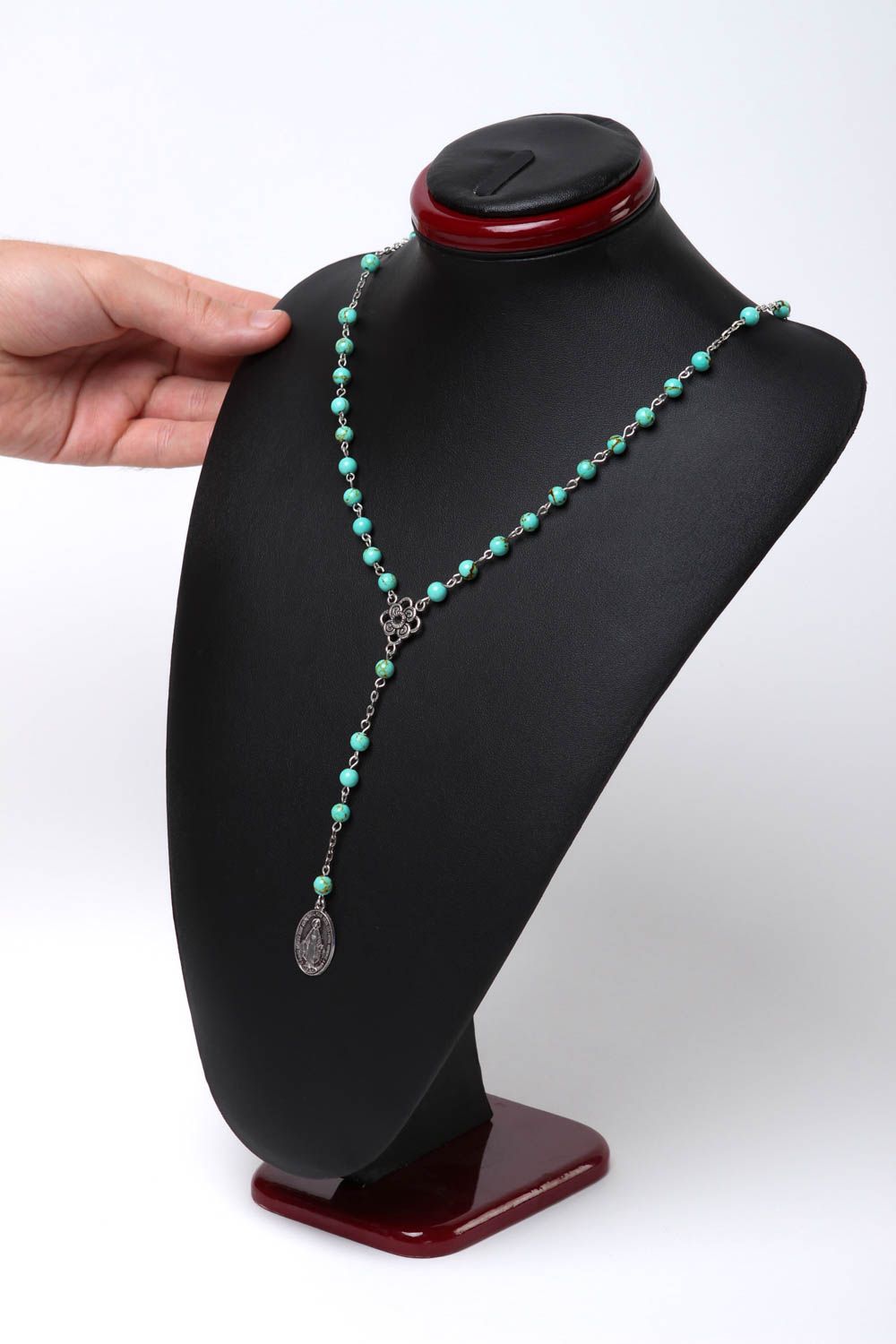 Handmade rosary unusual bead necklace designer accessory stone jewelry photo 5