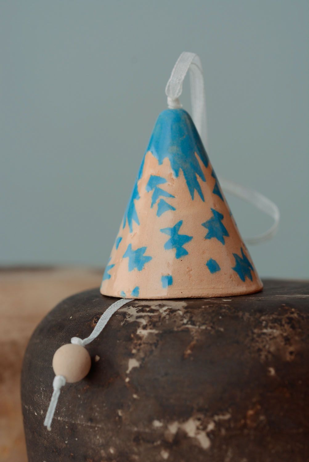 Designer ceramic bell with blue decoration photo 1