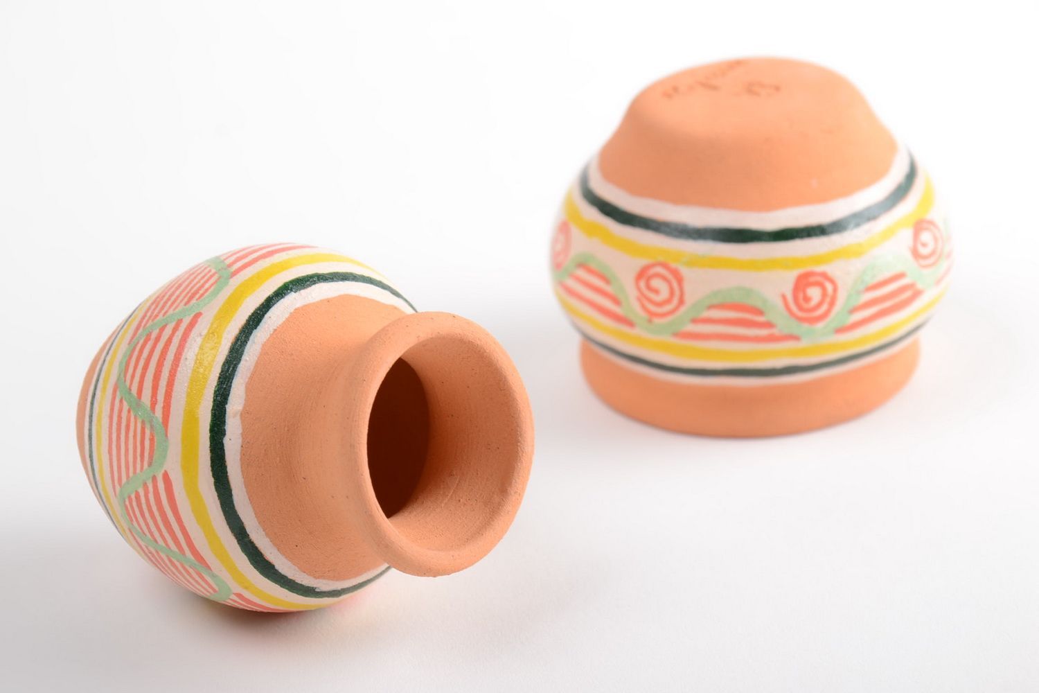 Декоративные глиняные кувшинчики ручной работы набор из 2 штук с росписью фото 3