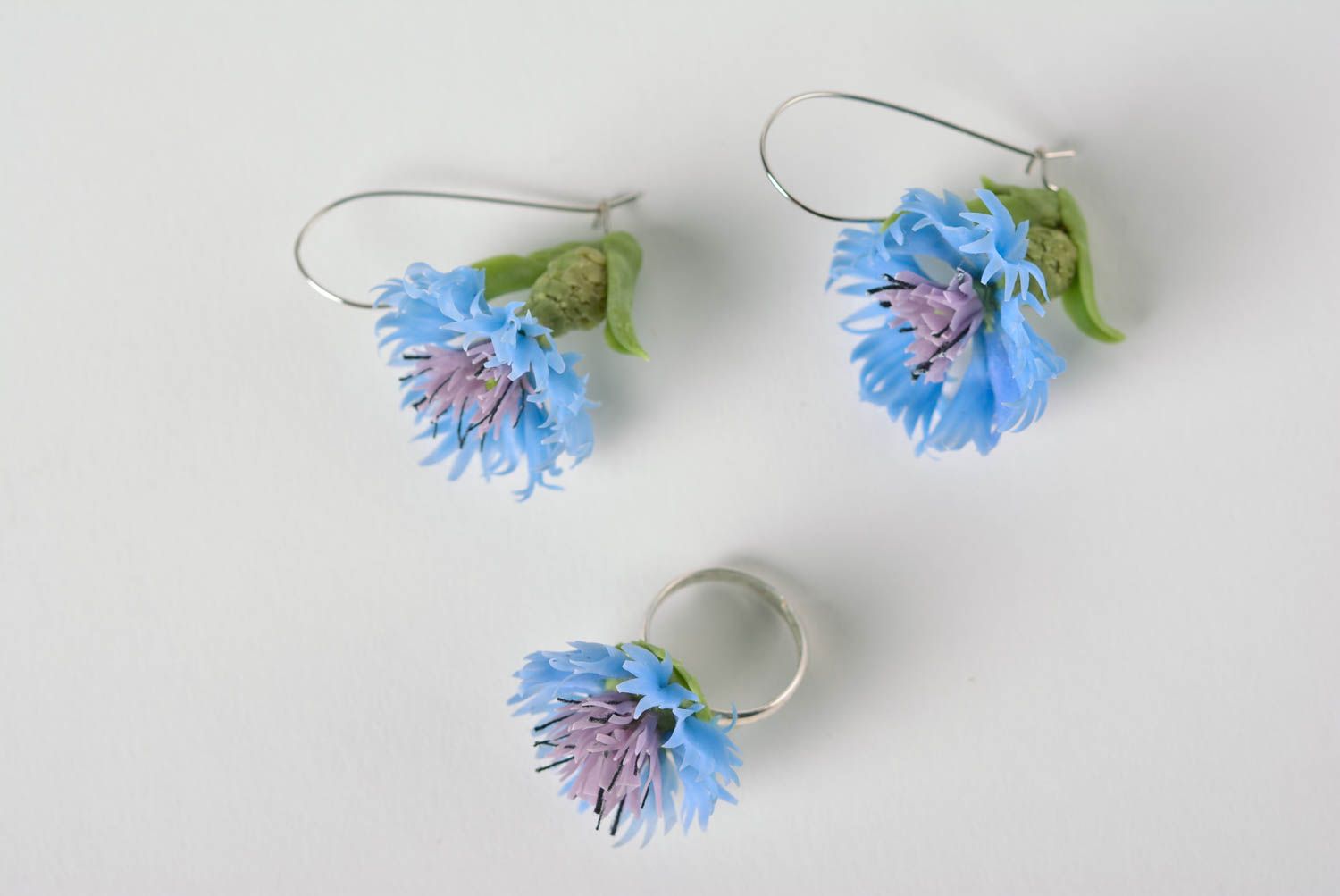 Blumen Schmuck Set handmade aus Polymer Ton schöne Ohrringe und Ring für Frauen foto 1