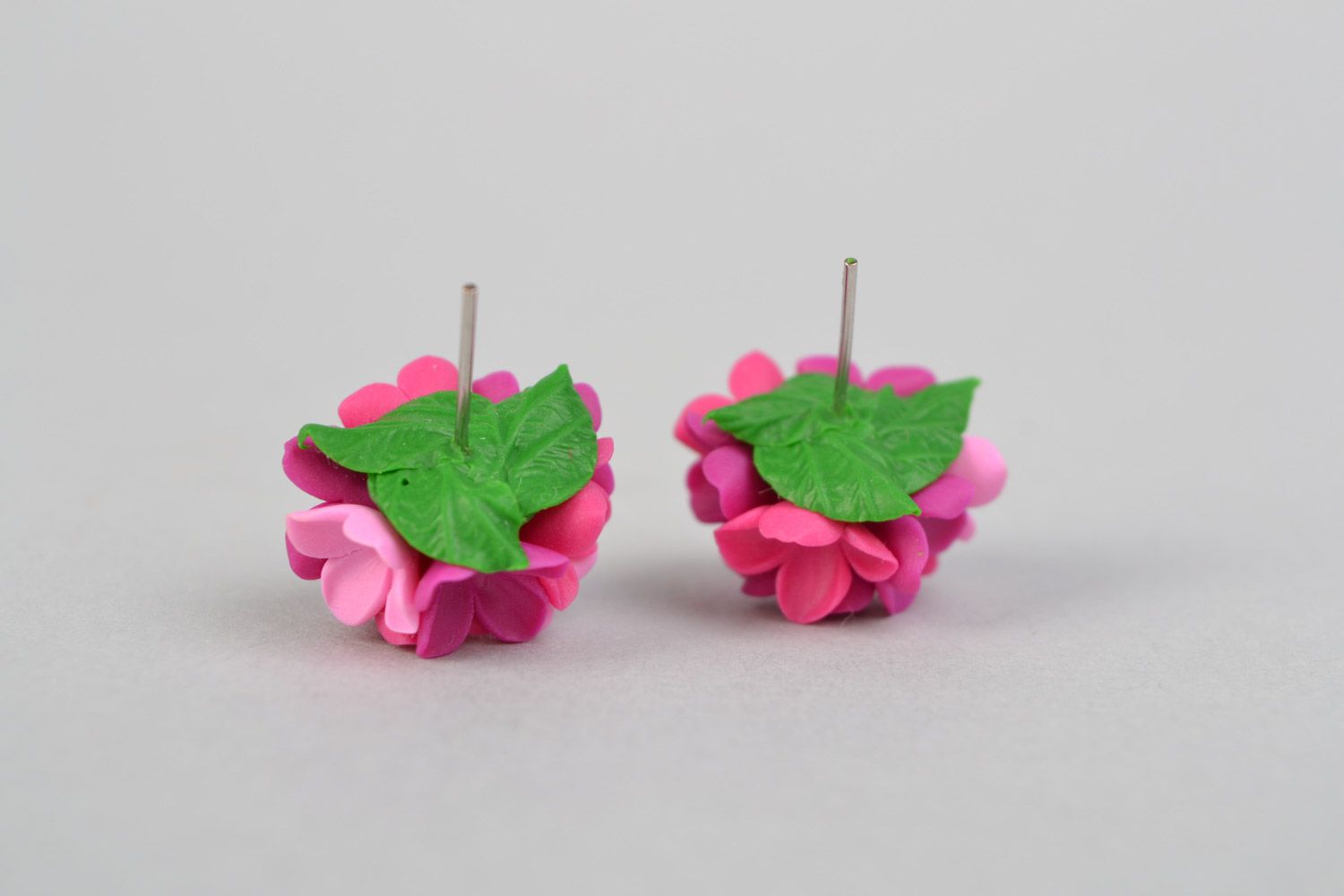 Homemade polymer clay stud earrings with lilac flower bouquets for ladies photo 5
