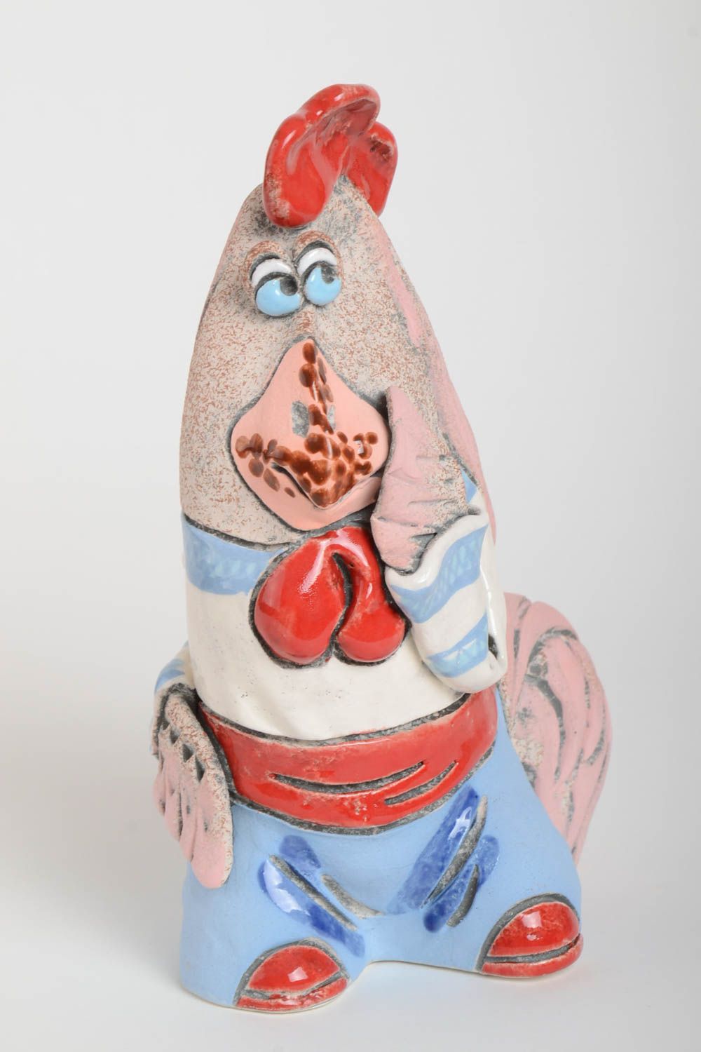 Handmade Keramik Spardose Hahn Geschenk für Kinder originell Haus Deko aus Ton foto 2
