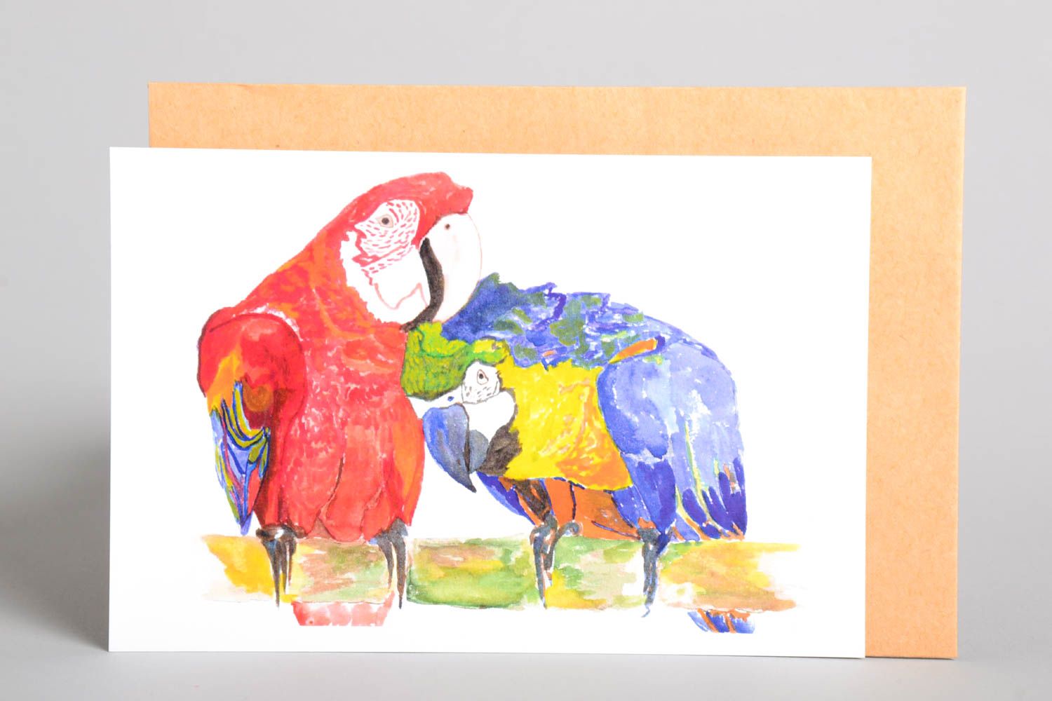 Открытка ручной работы поздравительная открытка попугаи ара красивая открытка фото 2