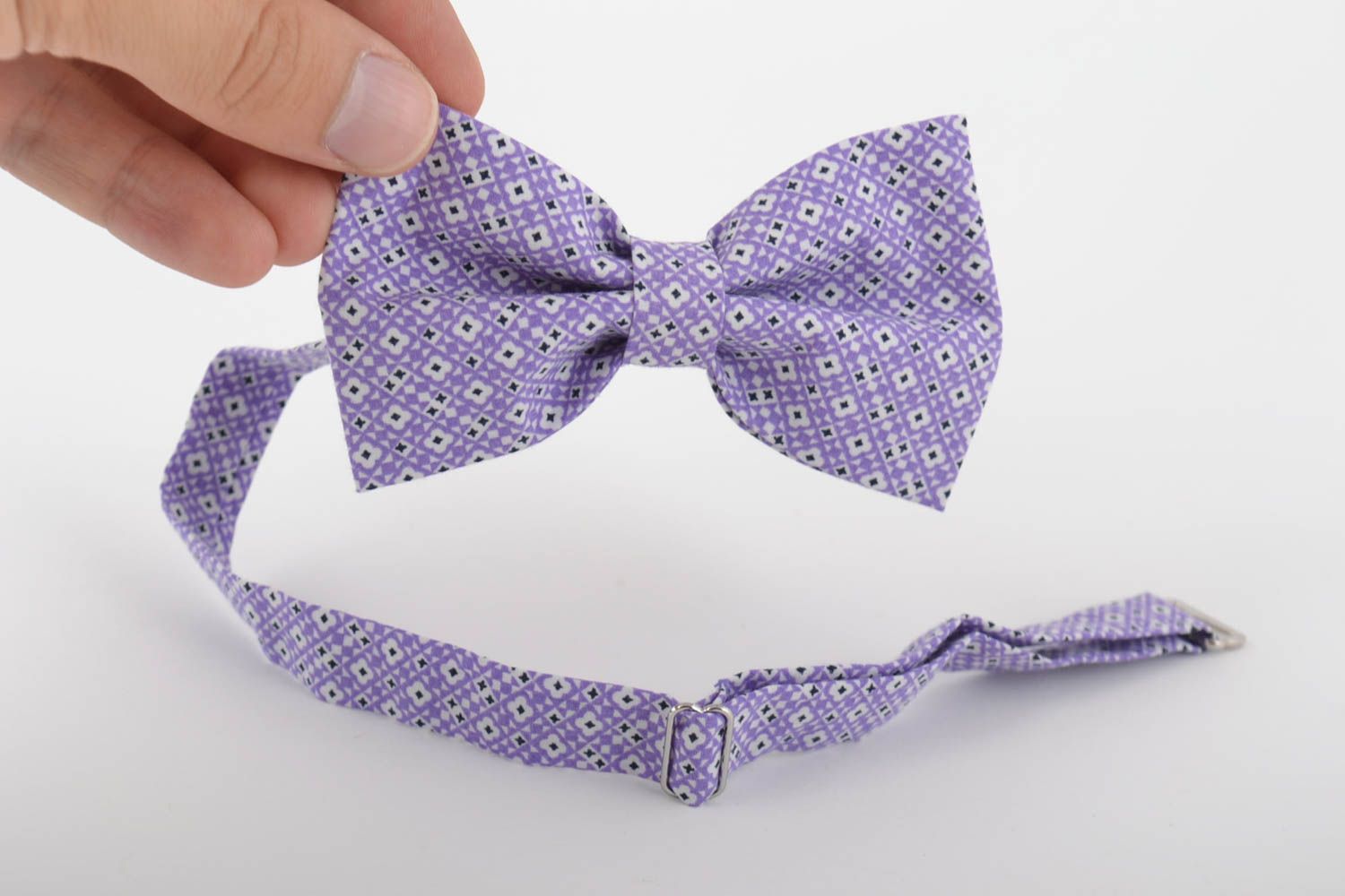 Beautiful lilac handmade designer fabric bow tie unusual unisex accessory photo 5