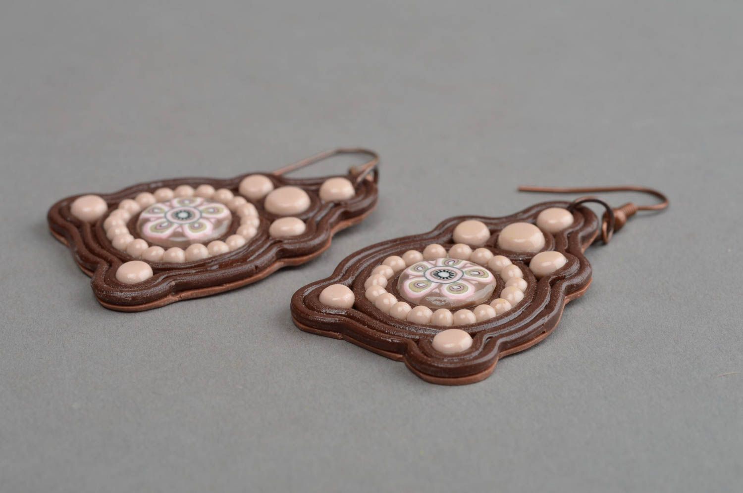 Handmade earrings with charms polymer clay earrings soutache earrings for women photo 3