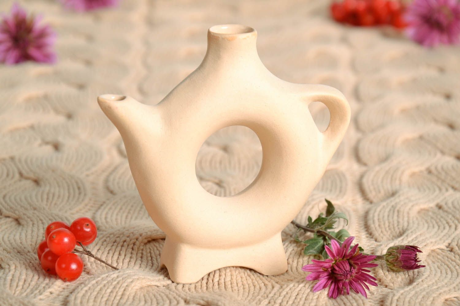 Decorative ceramic pitcher in the shape of a circle with handle 0,21 lb photo 1