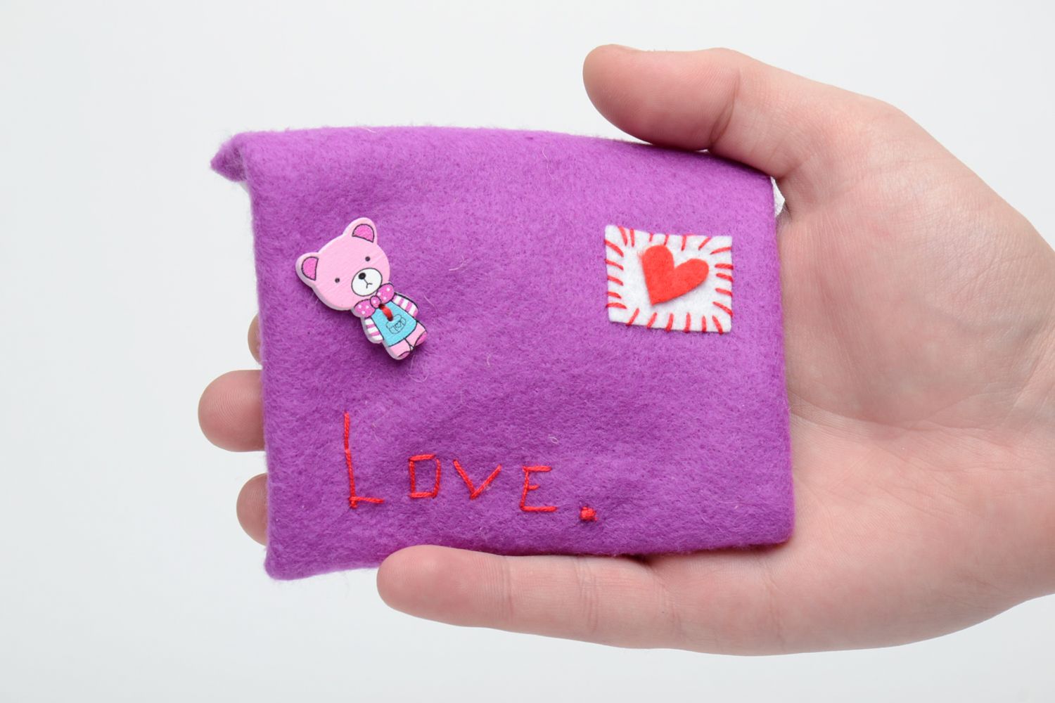 Enveloppe cadeau en feutre violette faite main  photo 5