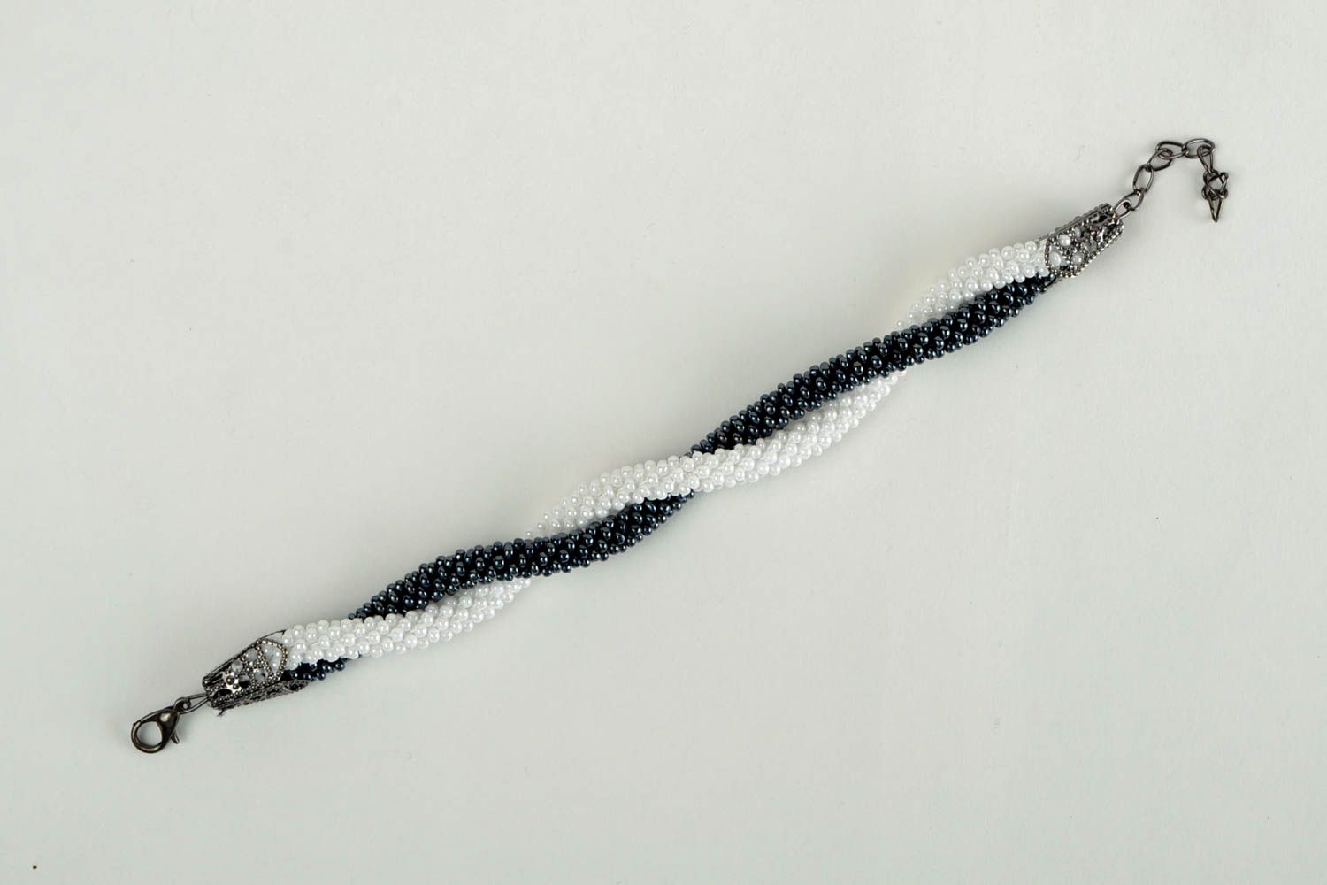 Two cord beaded bracelets in white and black colors for women photo 2
