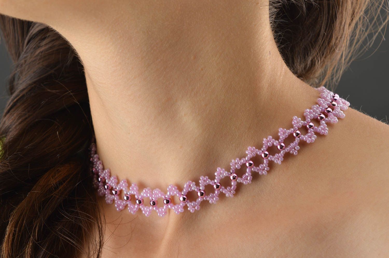 Handmade Rocailles Kette in Violett Designer Schmuck Accessoire für Frauen  foto 5