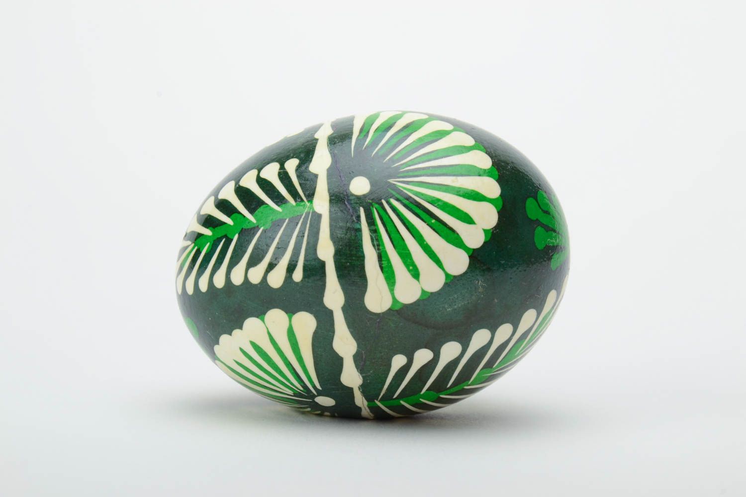 Handmade traditional decorative green painted Easter egg in Lemkiv style photo 3