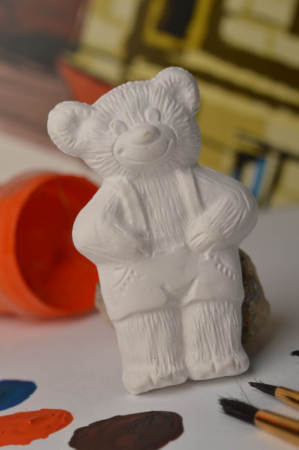 Aimant frigo fait main Figurine à peindre ours en plâtre Loisirs créatifs photo 1
