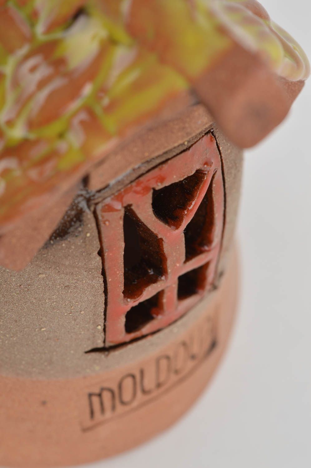 Designer bell-house made of red clay and glazed handmade decorative wall pendant photo 4