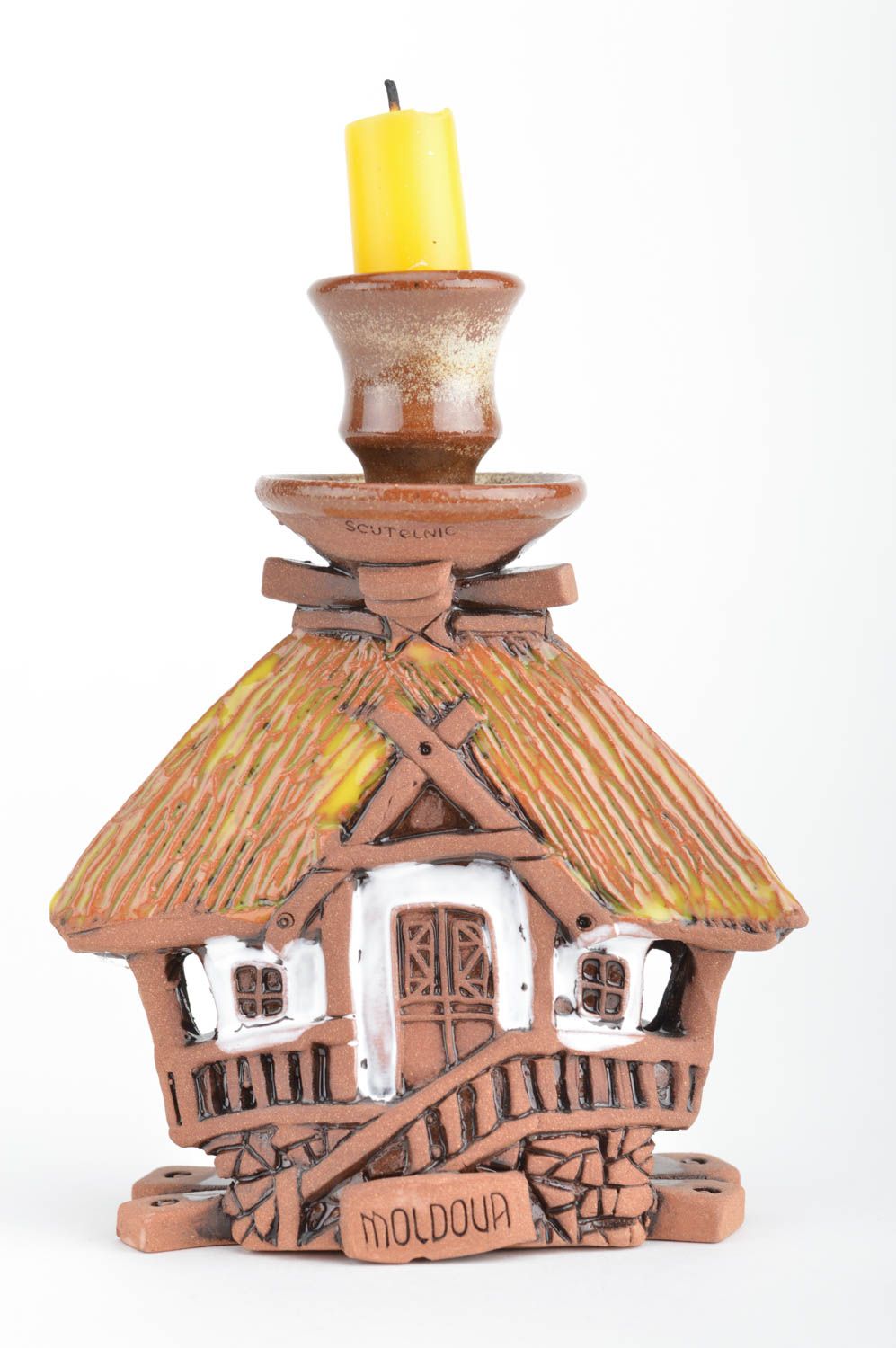 6 inch village house ceramic candlestick holder 0,55 lb photo 2