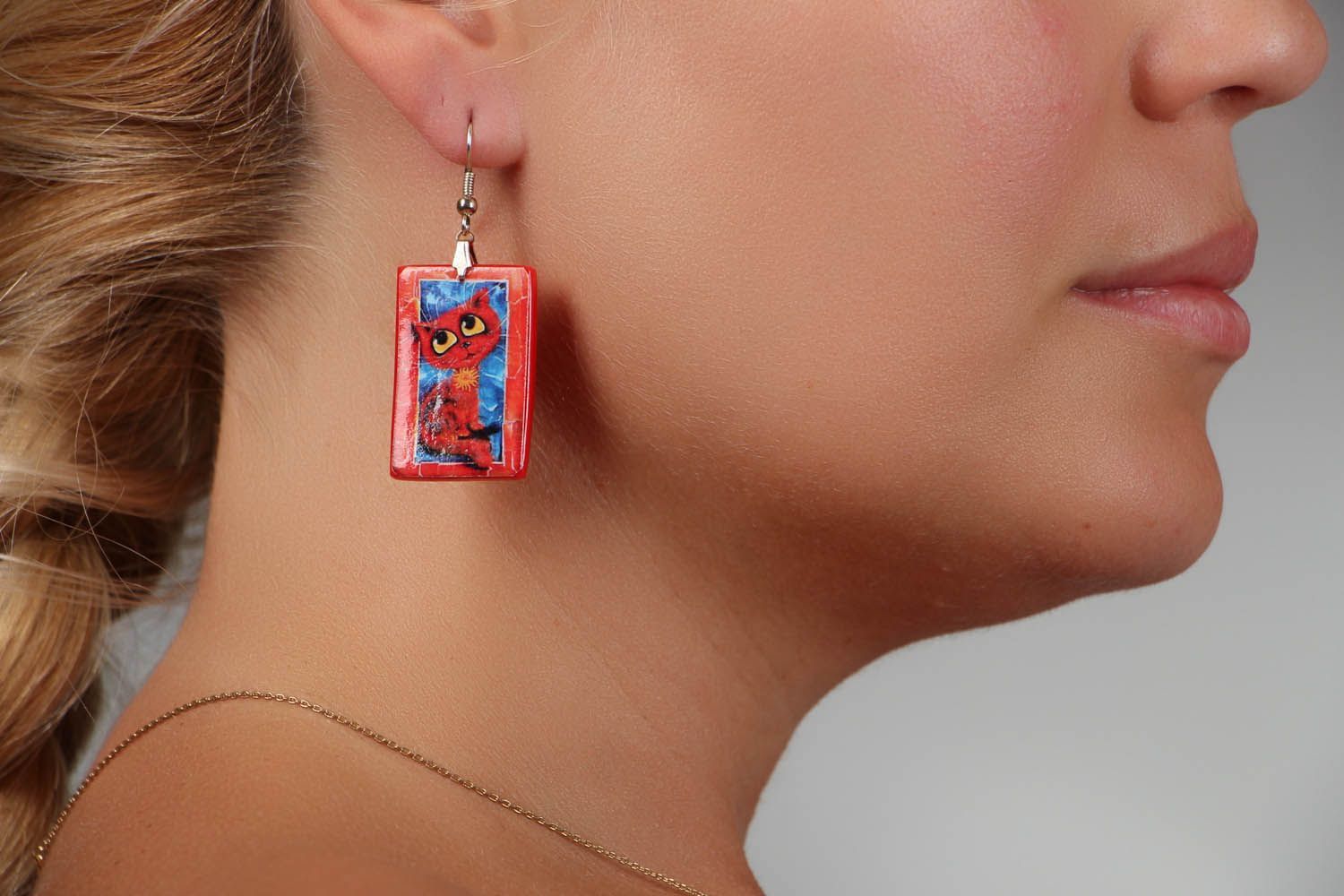 Rectangular earrings made of polymer clay photo 5