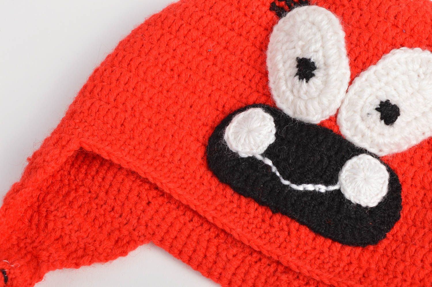 Bonnet tricot fait main Chapeau au crochet Accessoire d'hiver pour enfant rouge photo 5