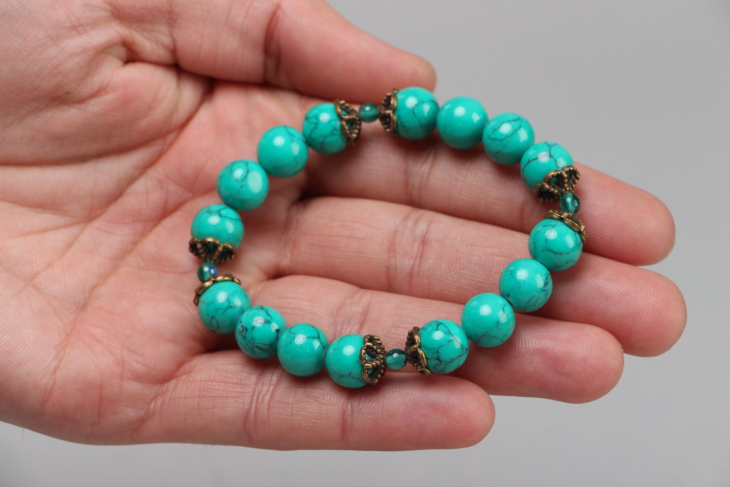 Handmade blue women's beautiful gemstone bracelet with turquoise photo 3