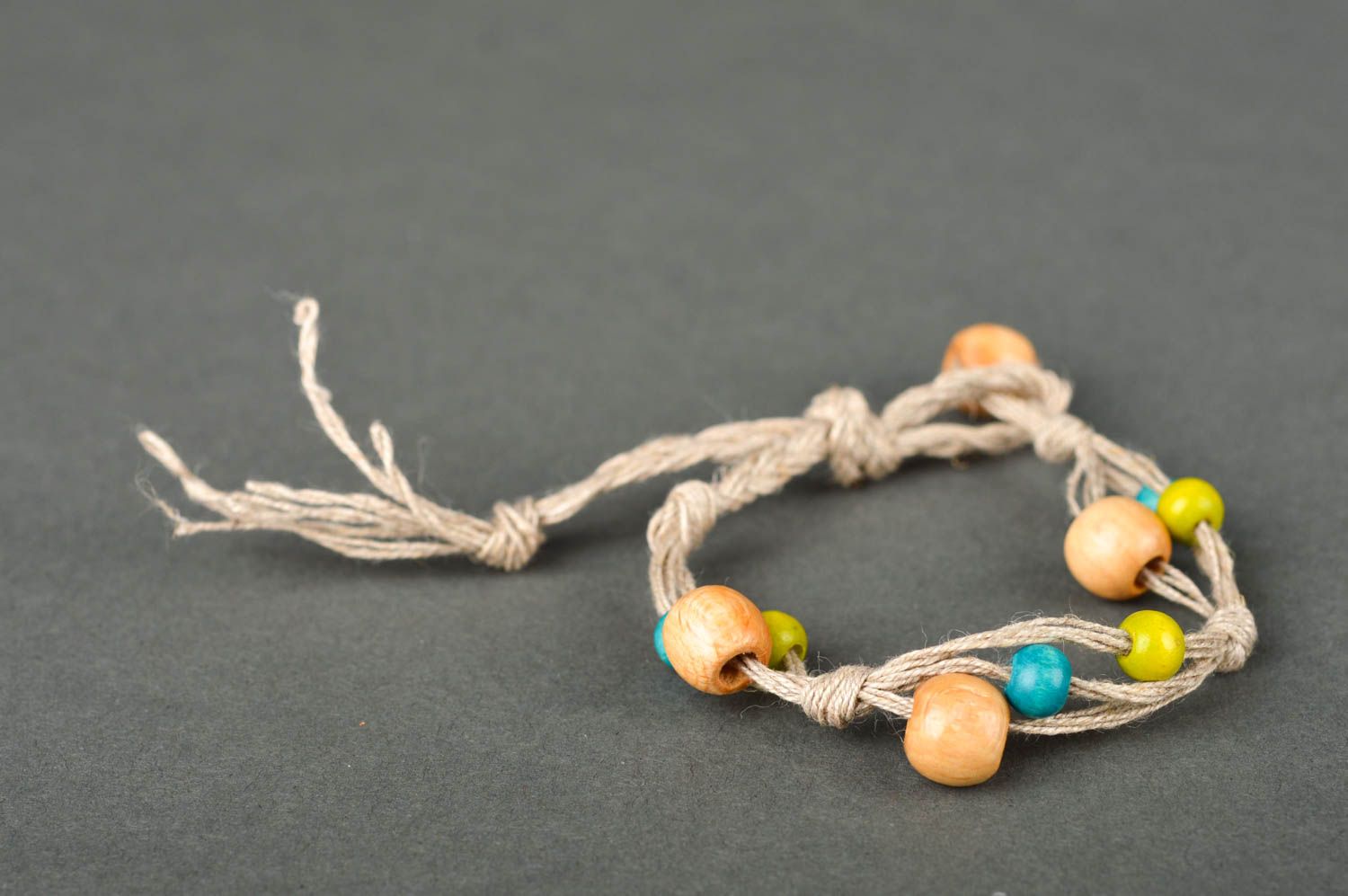 Colorful handmade wooden beaded wrist three-layer rope bracelet  photo 3