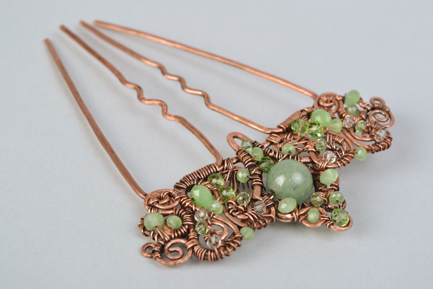 Copper hair pin with nephrite photo 5