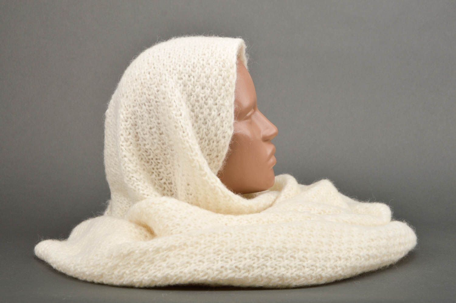 Écharpe laine blanche Accessoire tricot fait main Cadeau femme large chaude photo 3