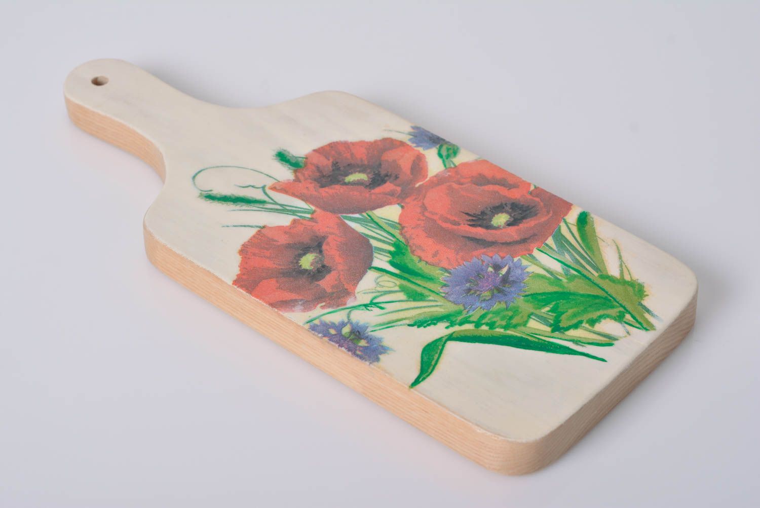 Handmade decorative decoupage wooden chopping board with flowers photo 1