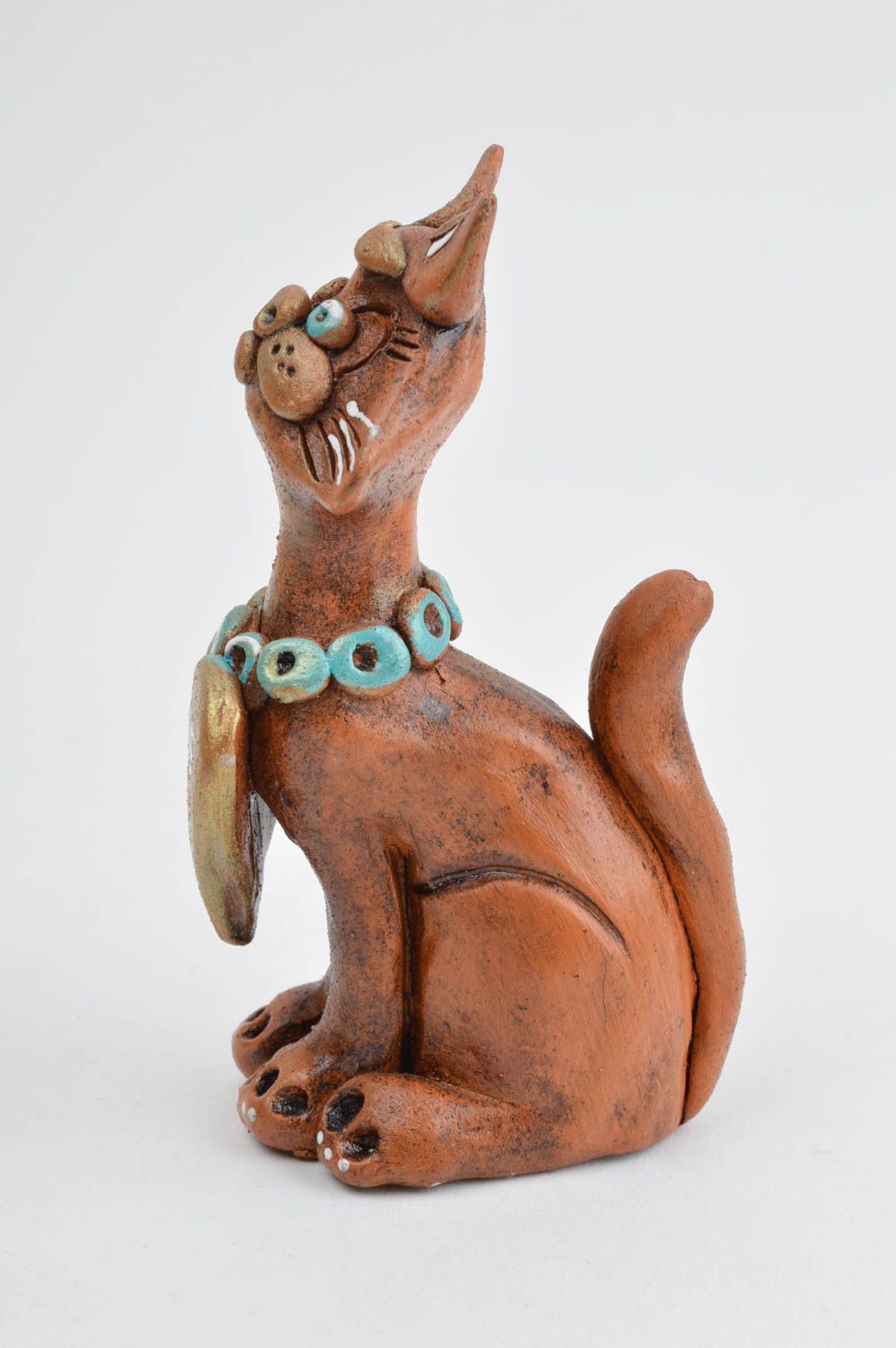 Figura de barro hecha a mano decoración de hogar regalo original Gatito foto 3