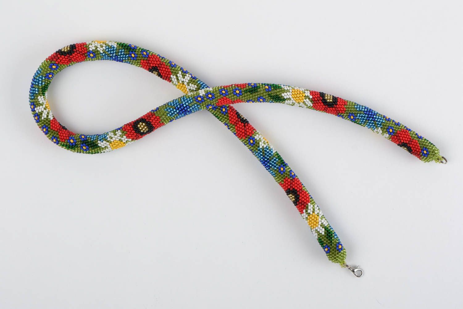 Collana tubolare originale fatta a mano accessorio da donna di perline Campo foto 2