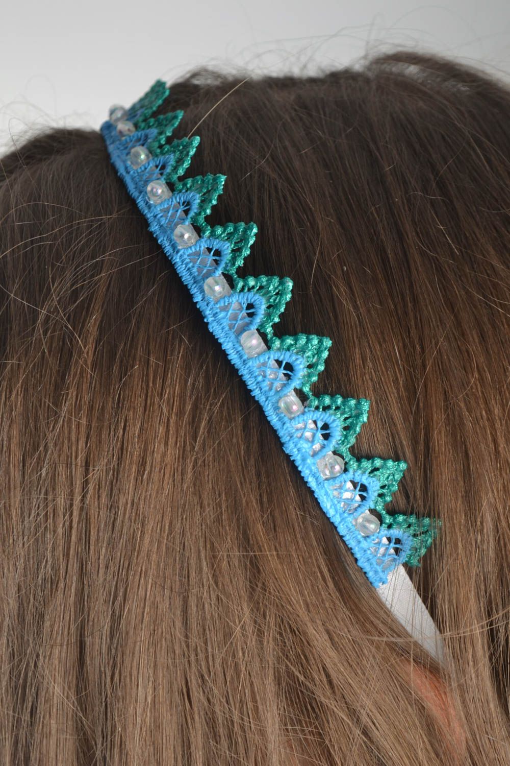 Аксессуар для волос ручной работы обруч на голову украшение на голову голубое фото 1