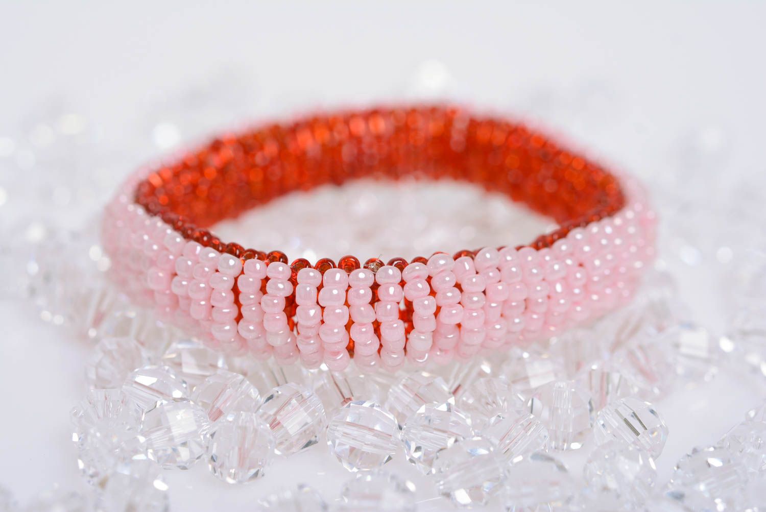 Summer everyday bead bracelet two-sided red and white handmade accessory photo 1