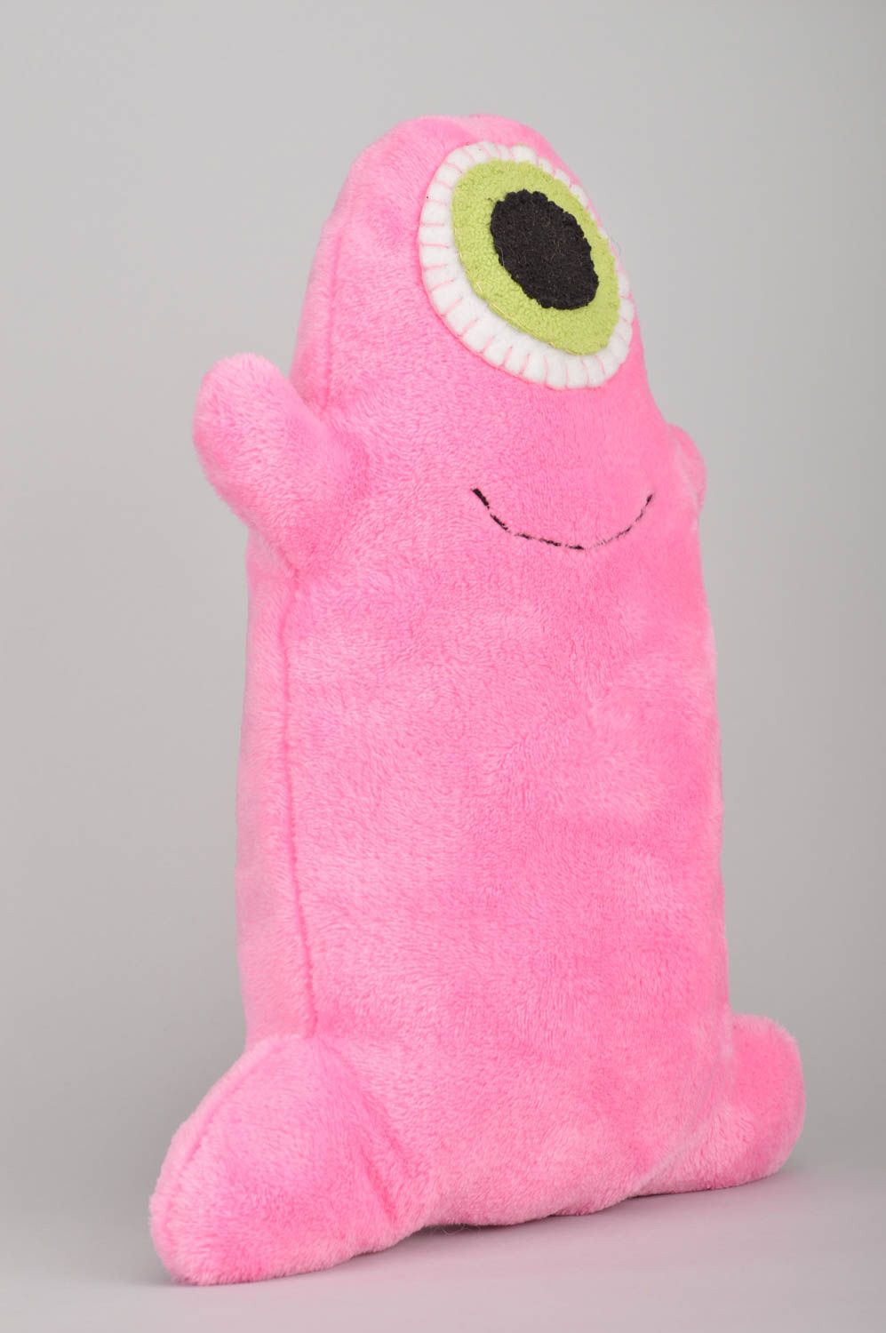 Handmade pink small beautiful designer textile toy in shape of monster  photo 2