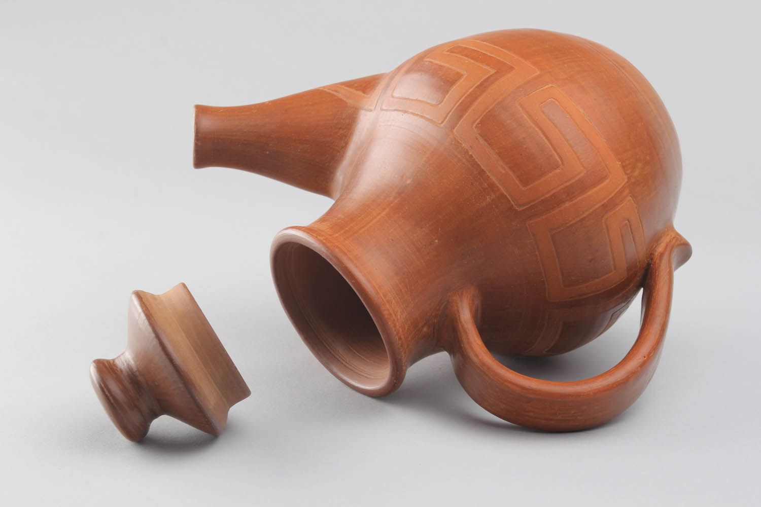 Bule de cerâmica decorativo com tampa feito à mão chaleira de argila artesanal foto 4