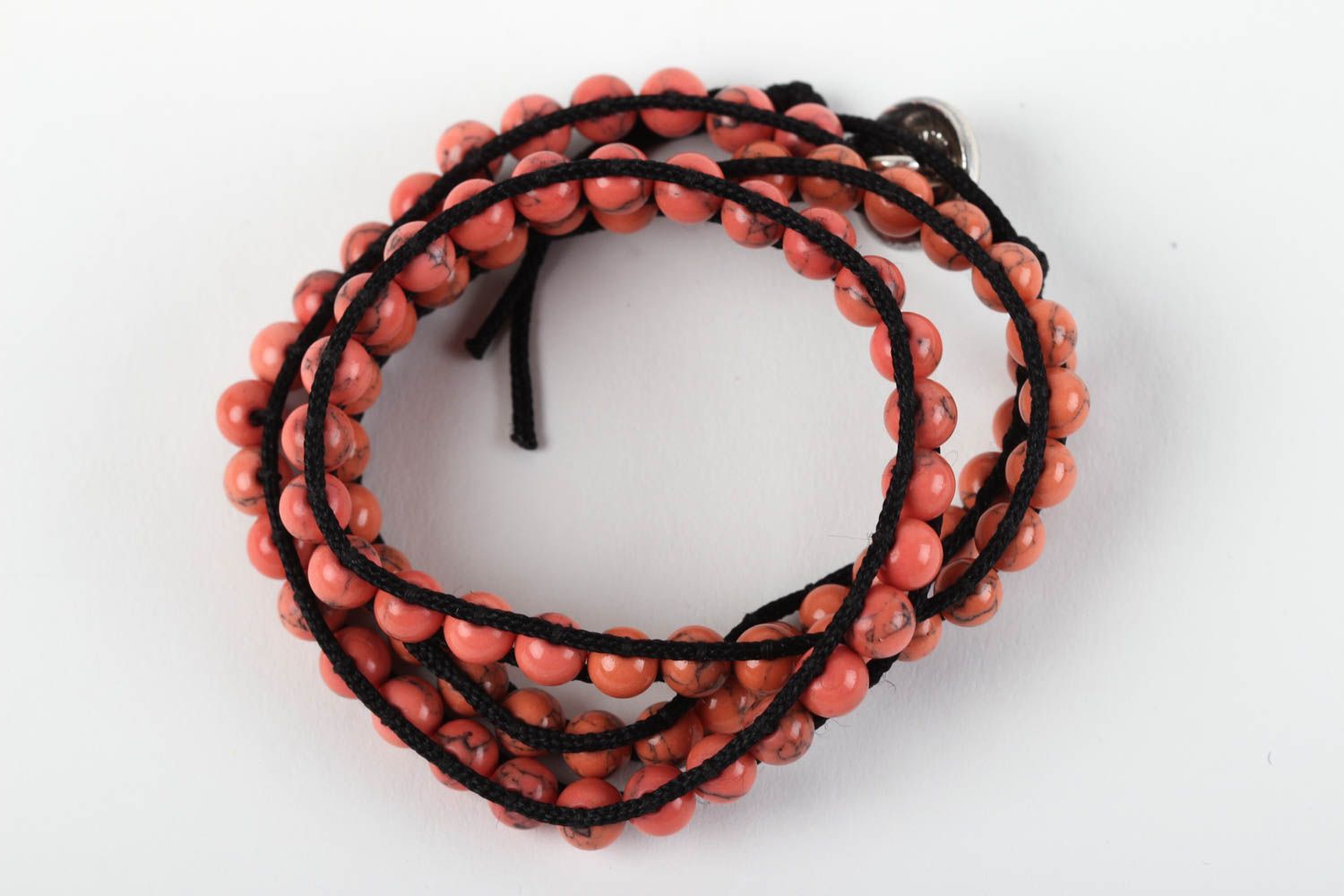 Bracelet multirang corail rose Bijou fait main Cadeau femme cordon ciré photo 2