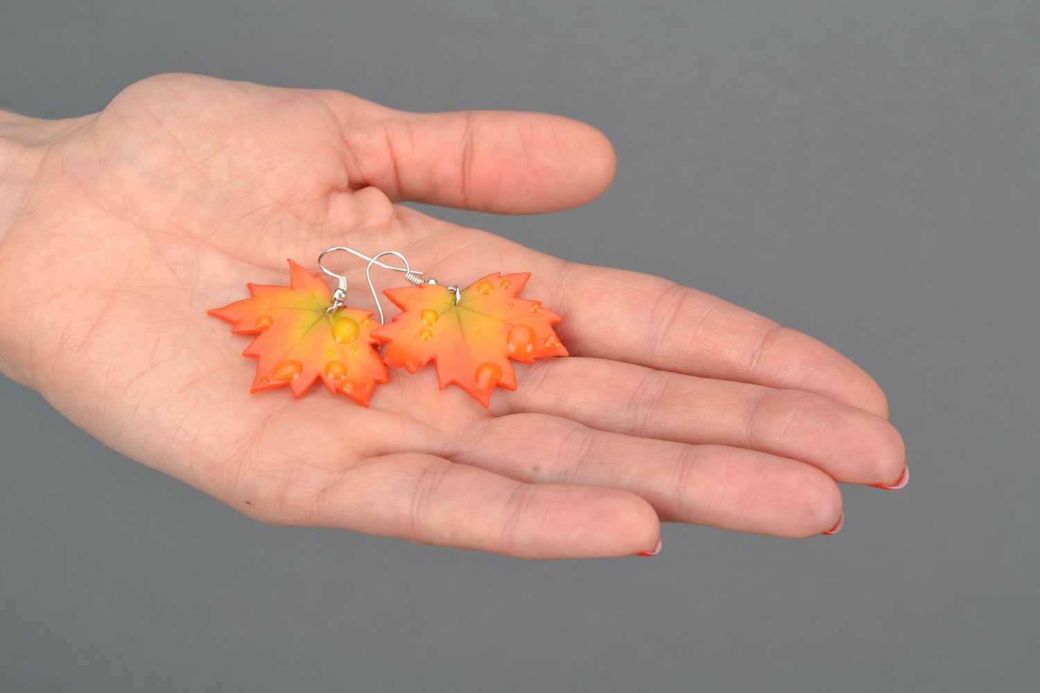 Polymer clay earrings in the shape of leaves photo 2