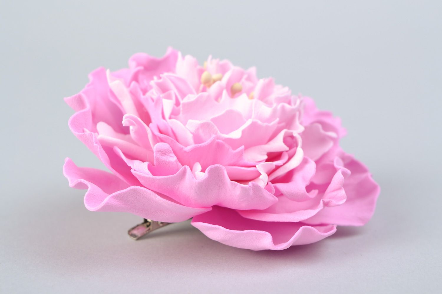 Barrette à cheveux et broche fleur rose faite main accessoire original Pivoine photo 3