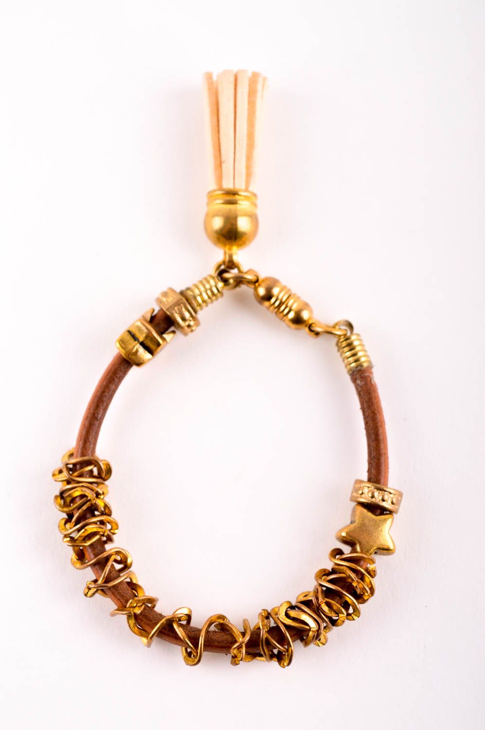Bracelet en cuir et laiton Bijou fait main fin design original Cadeau femme photo 2