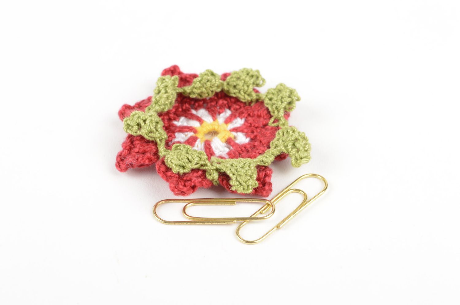 Фурнитура для бижутерии handmade бордовый цветок из ниток заготовка для броши фото 5