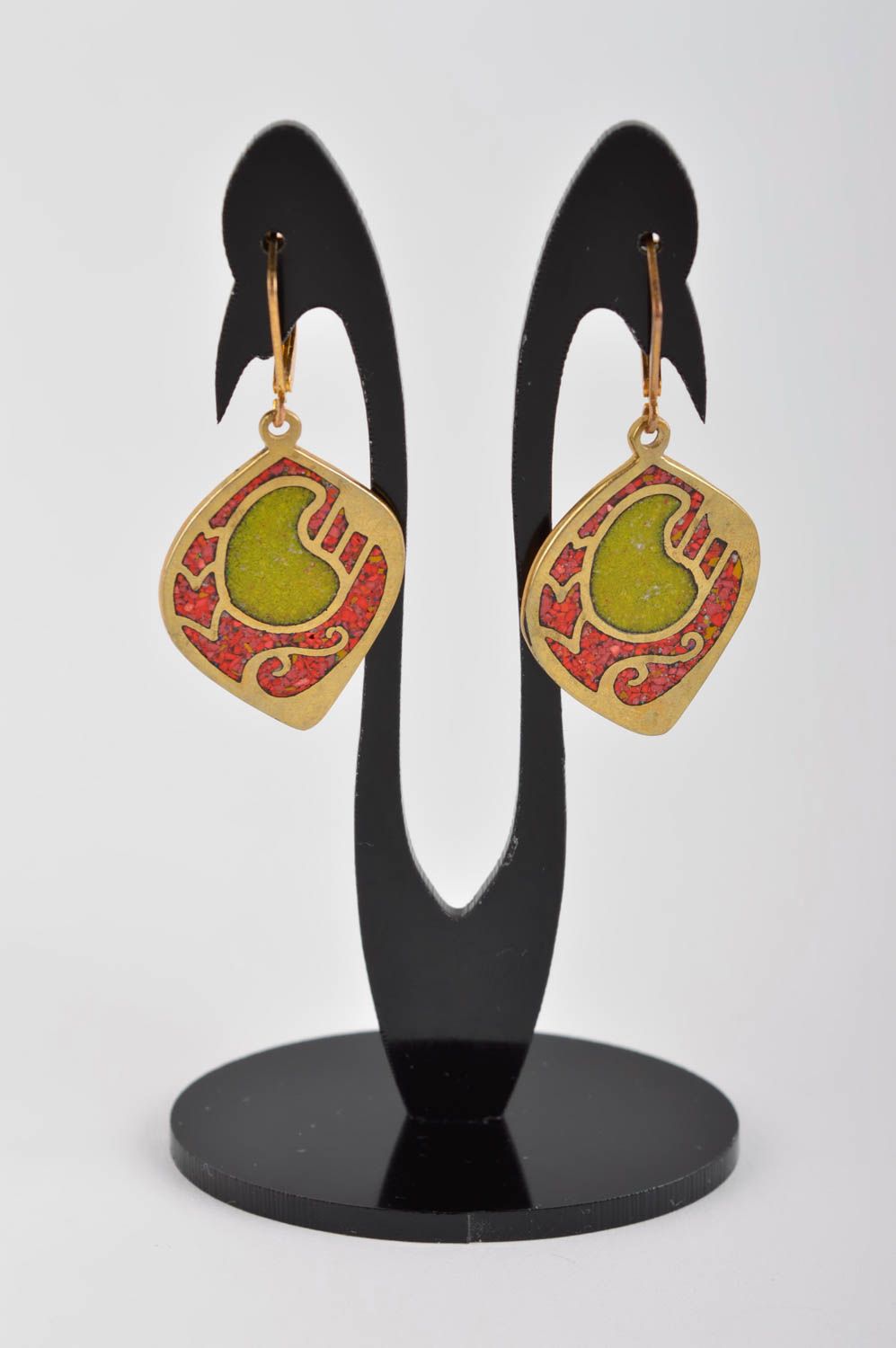 Handmade natural stone earrings bright long earrings brass accessory gift photo 2