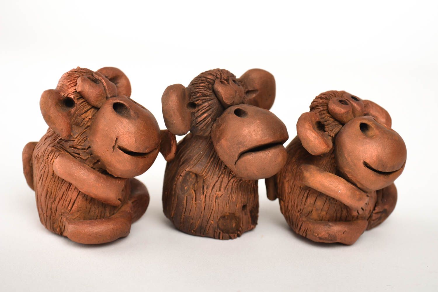 Handmade Figuren Set Tiere aus Ton Deko Ideen Haus 3 Stück Affen Statuetten foto 5