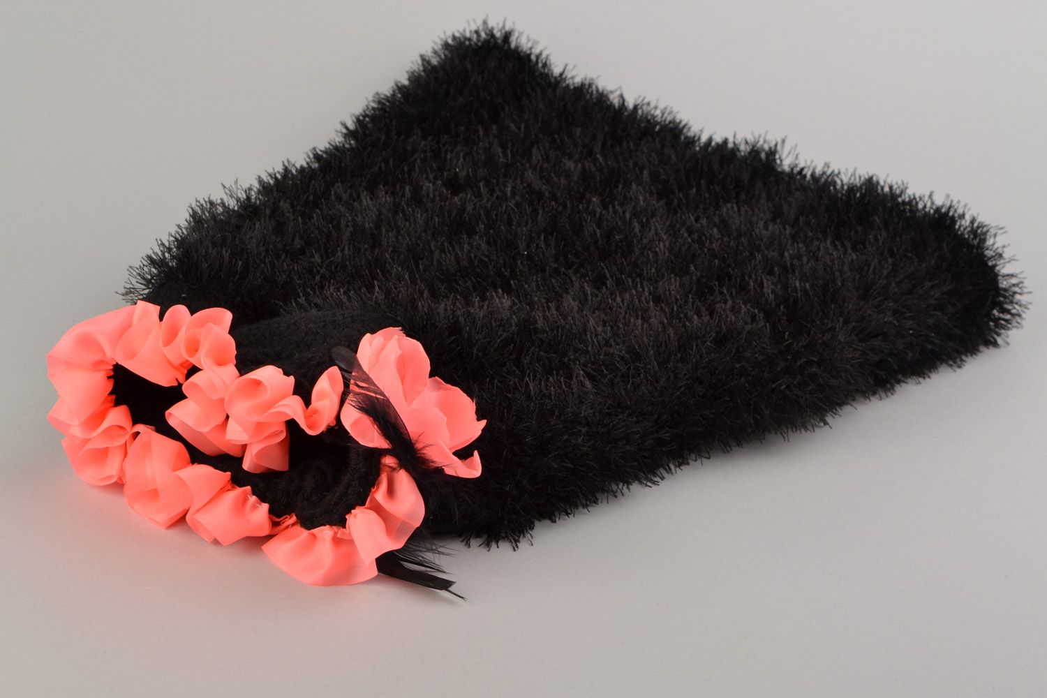 Handmade black dress crocheted of acrylic threads with silk flower for baby girl photo 4