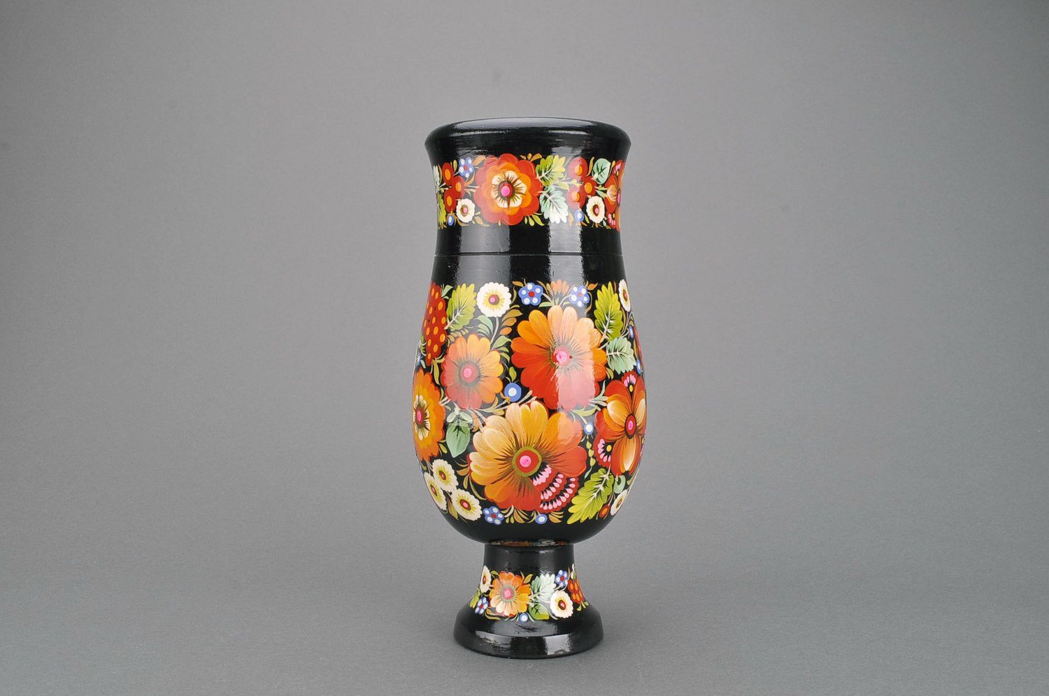 12 inches tall handmade wooden decorative vase in floral Russian design 1,6 lb photo 4